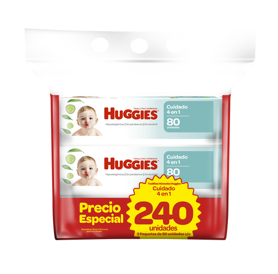 Tripack Toallitas Húmedas Huggies Cuidado 4 En 1 - 240 Unidades